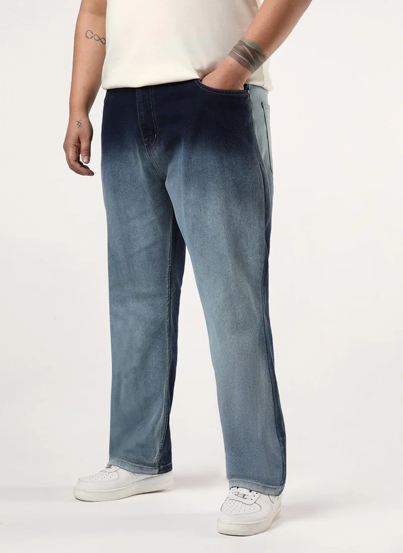 أوربانو فاشن Urbano Plus Men's Dark Blue Straight Fit Heavy Washed Faded Denim Jeans Stretchable